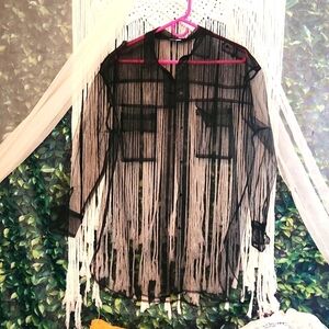 Fashion Nova Sheer Mesh Button Up Shirt Dress